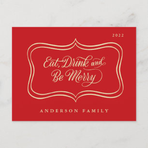 Eat Drink & be Merry Christmas Classic Gold Frame Holiday Postcard