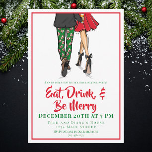 Eat Drink Be Merry Christmas Couple Holiday Party Invitation