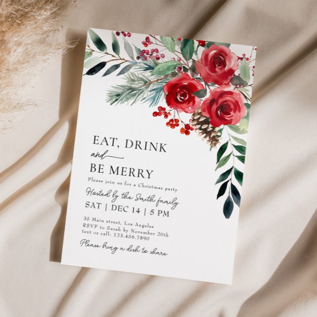 Eat Drink Be Merry Christmas Dinner Party Invitation (Creator Uploaded)