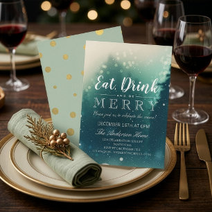 Eat Drink Be Merry Christmas Holiday Dinner Party Invitation
