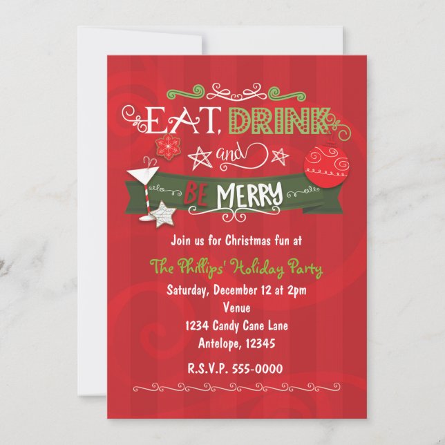 EAT DRINK & BE MERRY Christmas Holiday Invitations (Front)