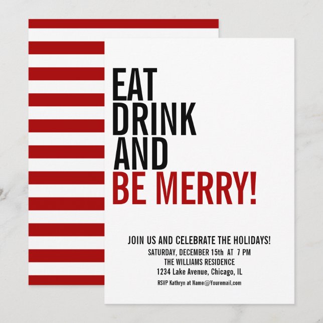 Eat Drink & Be Merry Christmas Holiday Party Card (Front/Back)