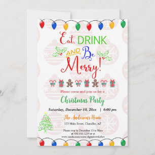 Eat Drink Be Merry Christmas Holiday Party Green I Invitation