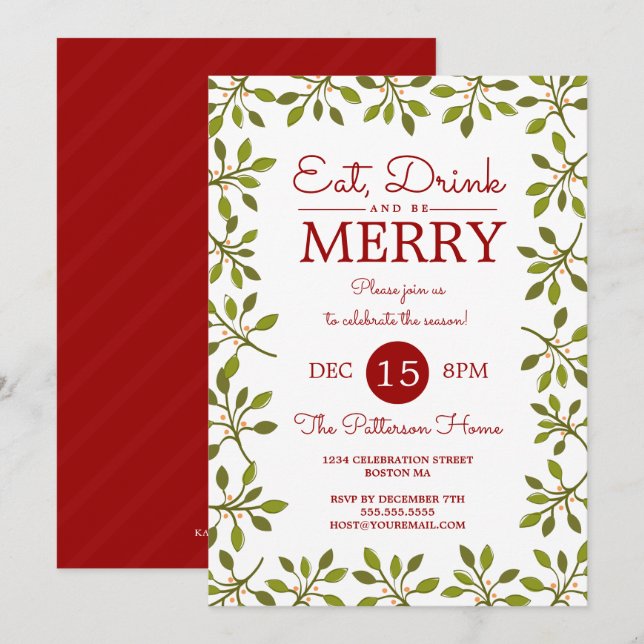 Eat Drink & Be Merry Christmas Holiday Party Invitation (Front/Back)