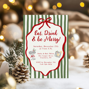 Eat Drink & Be Merry Christmas Party Bow Invitation