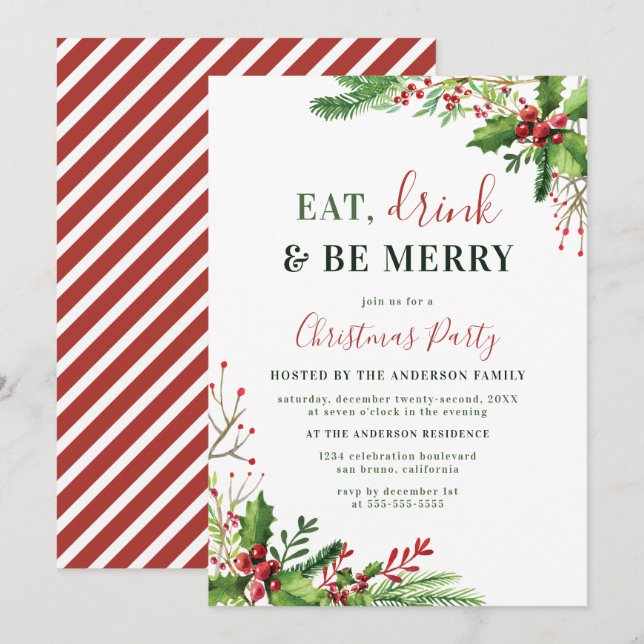 Eat, Drink & Be Merry | Christmas Party Invitation (Front/Back)