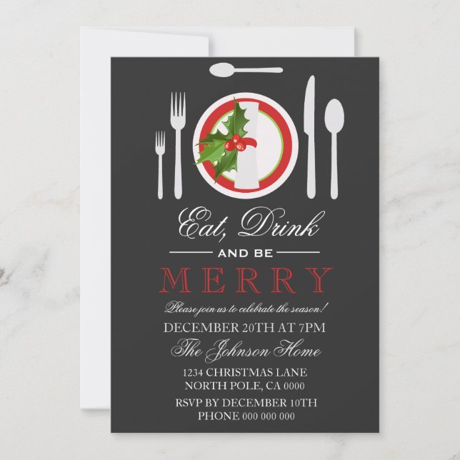 Eat Drink & Be Merry Christmas Party Invitation (Front)