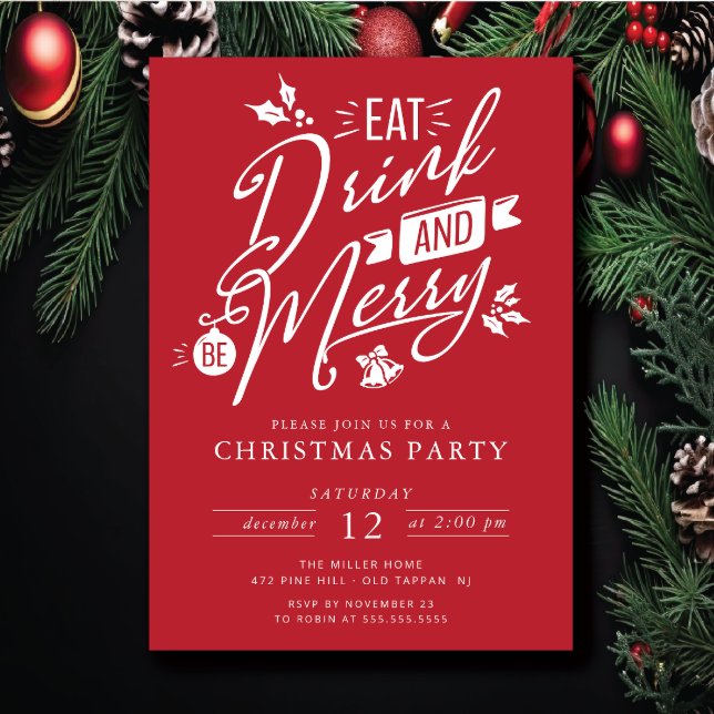 Eat Drink & Be Merry Christmas Party Invitation (Creator Uploaded)