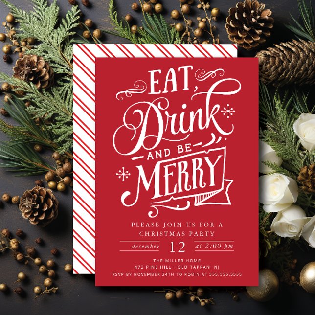 Eat Drink & Be Merry Christmas Party Invitation (Creator Uploaded)