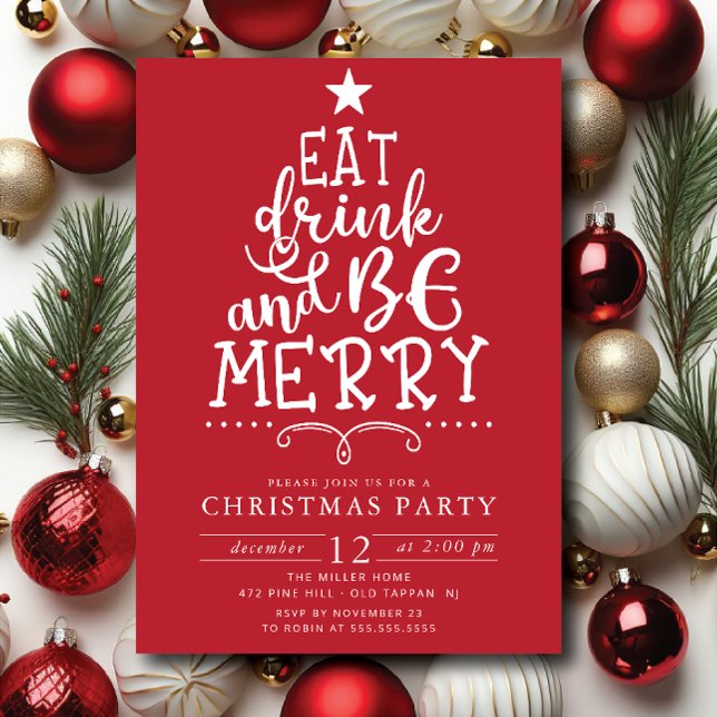 Eat Drink & Be Merry Christmas Party Invitation (Creator Uploaded)