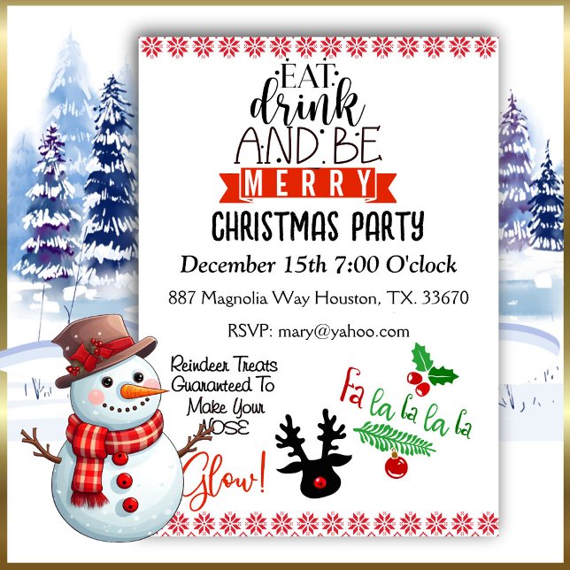 Eat Drink Be Merry Christmas Party Invitation (Creator Uploaded)