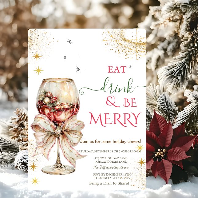 Eat Drink & Be Merry Cocktail Bow Invitation (Creator Uploaded)