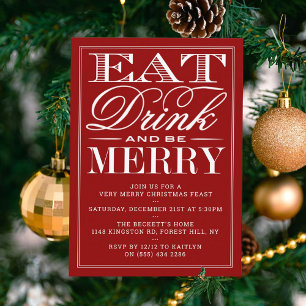 Eat, Drink & Be Merry Festive Red Christmas Invitation