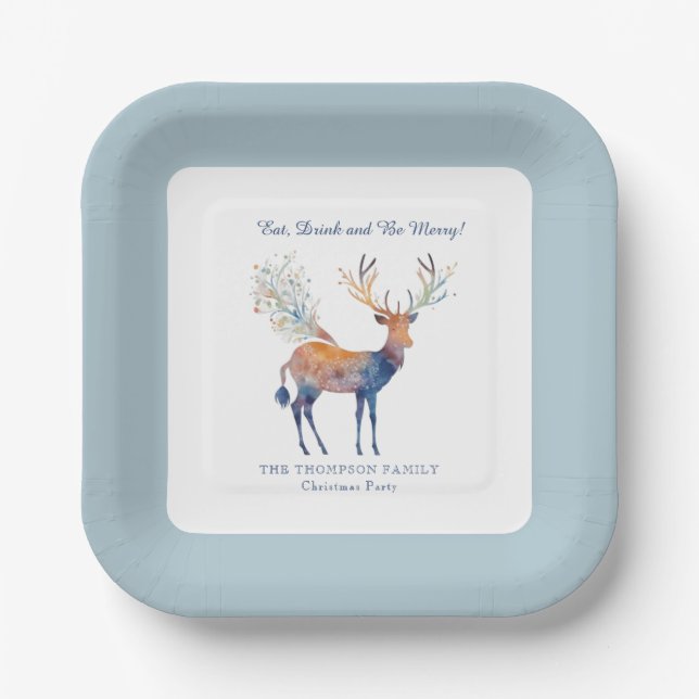 Eat Drink Be Merry Festive Reindeer Christmas Paper Plate (Front)