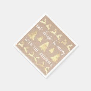 Eat Drink Be Merry Gold Reindeer Kraft Cottage Lux Napkin