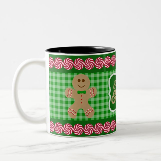Eat, Drink & Be Merry Green Plaid Gingerbread Mug (Left)