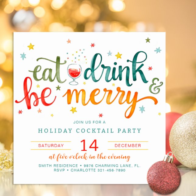 Eat Drink Be Merry Holiday Party Invitation (Fun Holiday Party Invite)