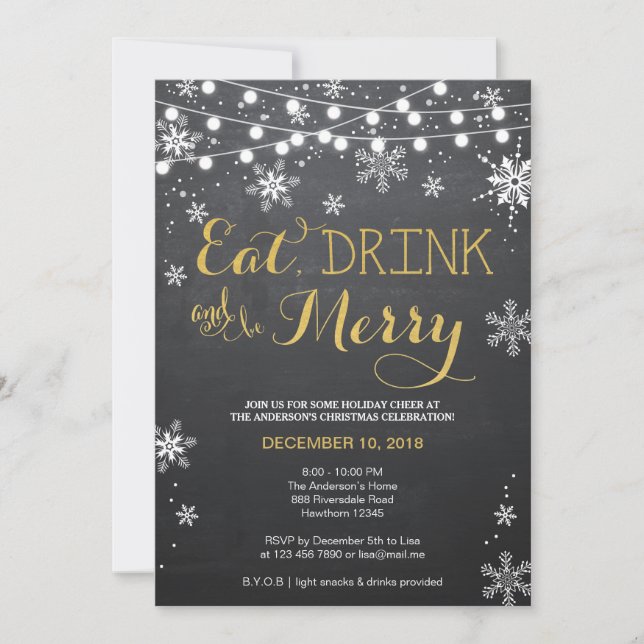 Eat Drink & Be Merry Invite / Christmas Invitation (Front)