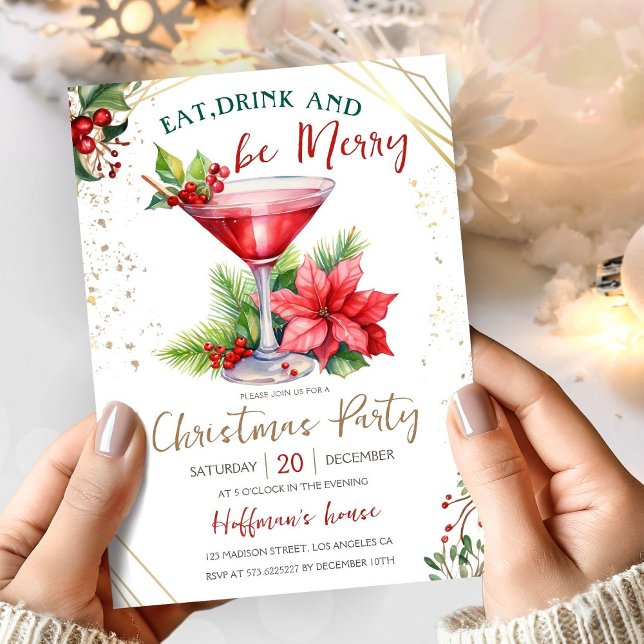 Eat Drink & Be Merry Modern Christmas Dinner Party Invitation (Creator Uploaded)
