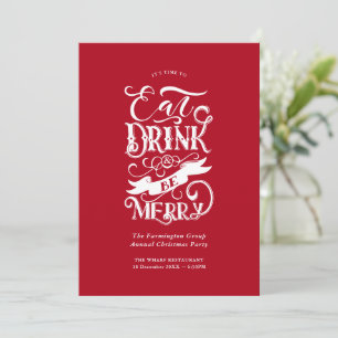 Eat Drink Be Merry Red Christmas Holiday Party Invitation