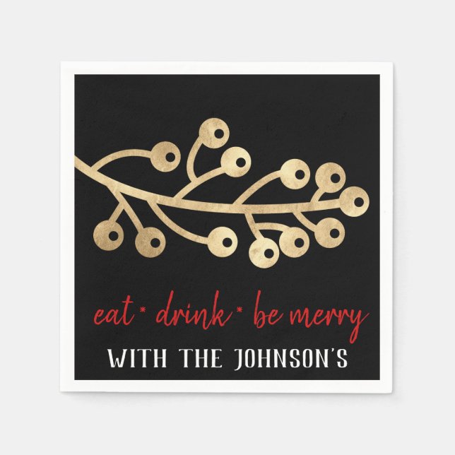 Eat Drink Be Merry Red Gold White Black Rowan Napkin (Front)