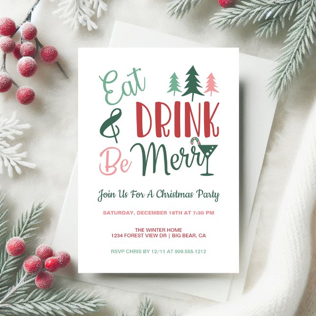 Eat Drink Be Merry Typography Christmas Party Invitation (Creator Uploaded)