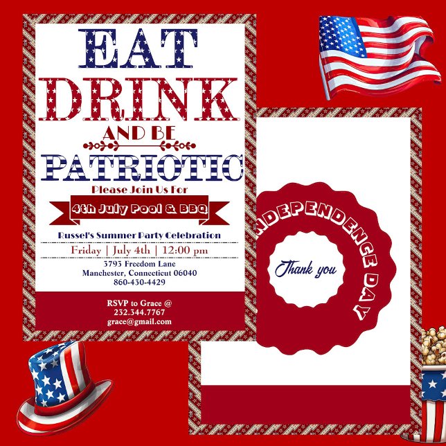 Eat Drink & Be Patriotic 4th July Pool & BBQ Party Invitation (Eat Drink & Be Patriotic 4th July Pool & BBQ Party Invitation)