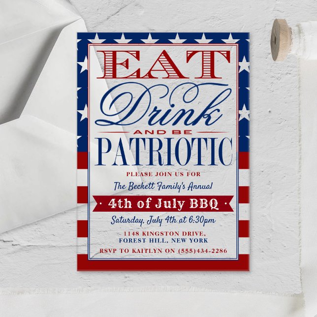 Eat, Drink & Be Patriotic 4th Of July Party Acrylic Invitations (Creator Uploaded)