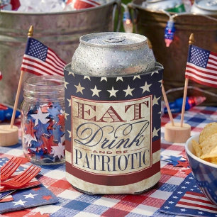 Eat, Drink & Be Patriotic   Vintage 4th Of July Can Cooler