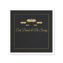 Eat, Drink & Be Scary Gold Bats Halloween