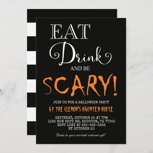 Eat Drink & Be Scary Halloween Invitation (Front/Back)