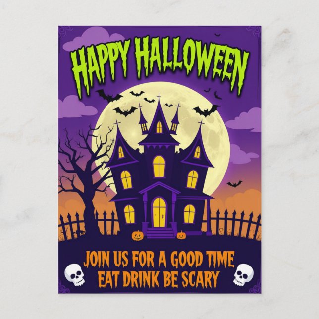 Eat Drink Be Scary Halloween Party Holiday Postcard (Front)