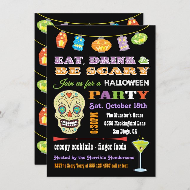 Eat drink & be Scary Halloween Party Invitations (Front/Back)