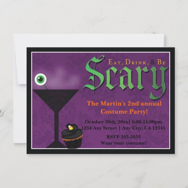 Eat Drink & Be Scary Halloween Party Invitations (Front)