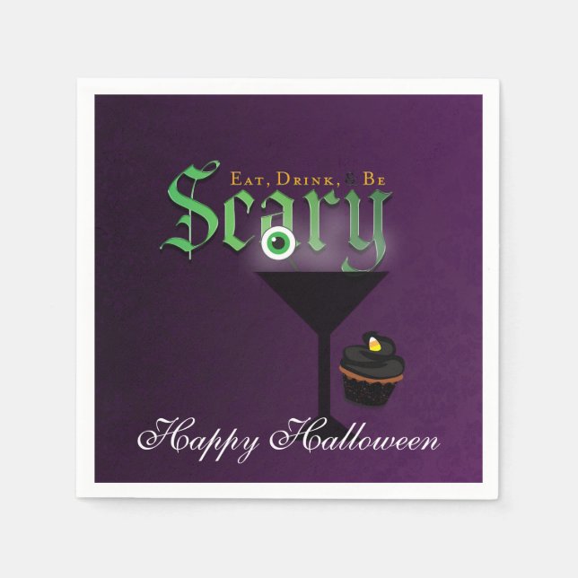 Eat Drink Be Scary Halloween Purple Party Napkins (Front)