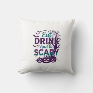 Eat Drink Be Scary Halloween Spooky Tree Pumpkins_ Cushion