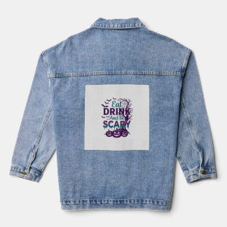 Eat Drink Be Scary Halloween Spooky Tree Pumpkins_ Denim Jacket