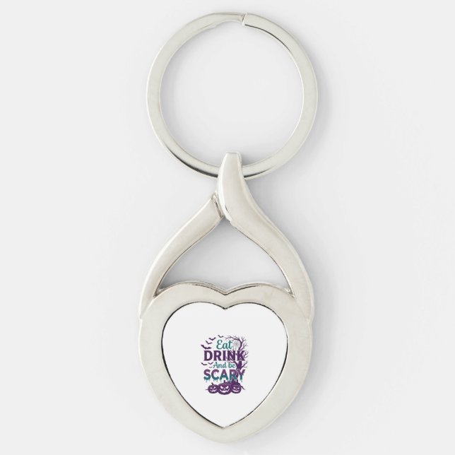 Eat Drink Be Scary Halloween Spooky Tree Pumpkins_ Key Ring (Front)