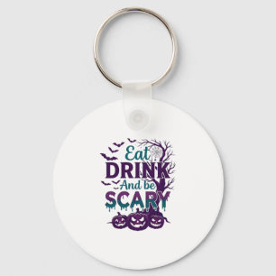 Eat Drink Be Scary Halloween Spooky Tree Pumpkins_ Key Ring