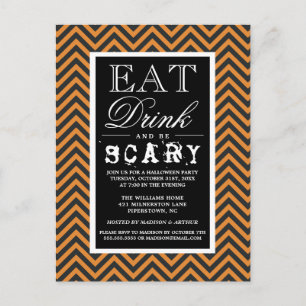 Eat Drink & Be Scary   Happy Halloween Party Invitation Postcard