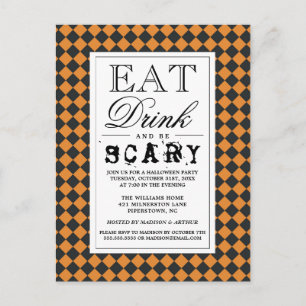 Eat Drink & Be Scary   Happy Halloween Party Invitation Postcard