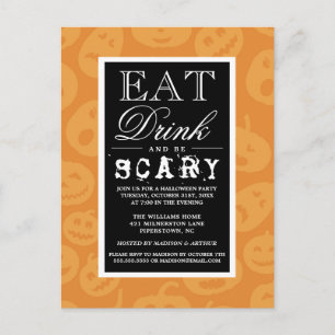 Eat Drink & Be Scary   Happy Halloween Party Invitation Postcard