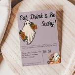 Eat, Drink & Be Scary! Invitation<br><div class="desc">Eat,  Drink & Be Scary! This modern minimalistic Halloween invitation is the perfect way to ring in a Spooktacular party! Customisable to suite your needs,  you could use this for a children's birthday,  baby shower,  cocktails and costume party,  etc.</div>