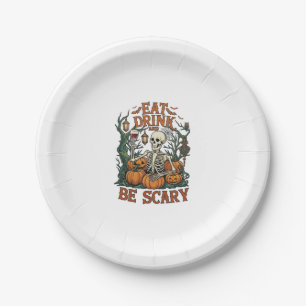 Eat Drink Be Scary Skeleton Halloween Pumpkins_1 Paper Plate