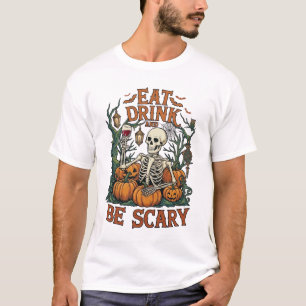 Eat Drink Be Scary Skeleton Halloween Pumpkins_1 T-Shirt
