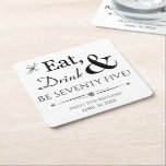 Eat Drink Be Seventy Five Throwback 75th Birthday Square Paper Coaster<br><div class="desc">It's going to be a heck of a 75th birthday party so dress up your table with this funky retro Eat,  Drink & Be Seventy Five! paper coaster. Matching party supplies available.</div>