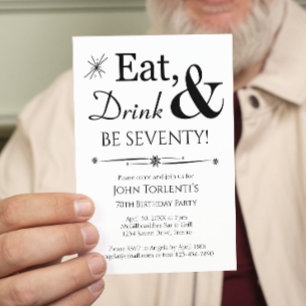 Eat Drink Be Seventy Retro 70th Birthday Invitation