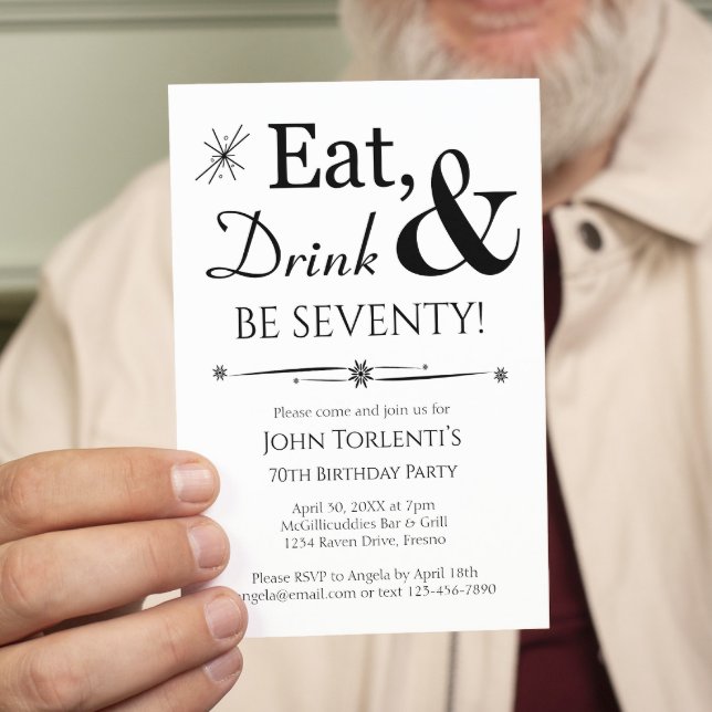 Eat Drink Be Seventy Retro 70th Birthday Invitation (Creator Uploaded)