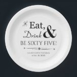 Eat Drink & Be Sixty Five Retro 65th Birthday Paper Plate<br><div class="desc">It's going to be a heck of a 65th birthday party so dress up your table with this funky retro Eat,  Drink & Be Sixty Five! paper plate! Can also be used for other ages (ie. 55,  75,  etc). Matching party supplies available.</div>