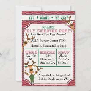 EAT DRINK BE UGLY Red UGLY Sweater Christmas Party Invitation